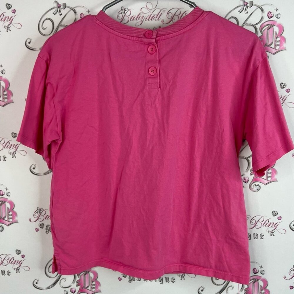 Talbots tee tshirt top bright slits on side Pink button detail Shirt - Picture 2 of 12